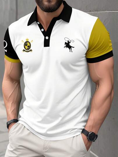 Plus Size Men's Fashionable Printed Polo Shirt, Comfortable T-Shirt