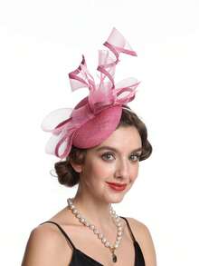 女士羽毛花朵网纱教堂德比礼帽，适合鸡尾酒会、茶会、婚礼等场合，一件装 - 多色 - 查看 4