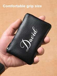1pc Customized PU Leather Mini Wallet, Personalized Name, Slim Zipper Coin Purse - Multicolor - View 5