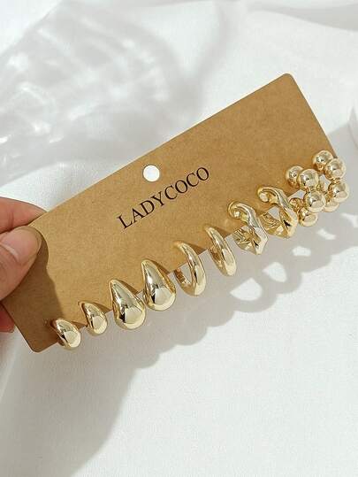 LADYCOCO 5 pares de pendientes elegantes y únicos con forma de C geométrica, adecuados para el uso diario, citas y fiestas de las mujeres, set de pendientes dorados