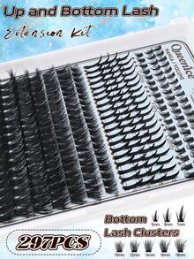 Queenice 297PCS DIY Spiky Lash Cluster Set, Bottom Lashes + Spiky Style + 80D/100D Individual Lash Clusters, Three Styles Of Voluminous Lash Clusters, Spiky Individual Lash Clusters, Ideal For Daily Eye Makeup And Holiday Gifting - 黑色 - 查看 2