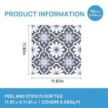 WoStick 10pcs 11.81"X11.81" Removable Self-Adhesive Waterproof Floor Stickers, Suitable For Rental Bedroom Laundry Room, Moroccan Pattern - Patterned Tile Flooring - View 15