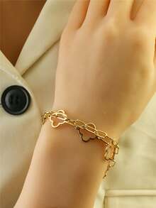1 pieza Brazalete de moda de doble capa con 7 flores, adecuado para uso diario de mujeres y como regalo de vacaciones - Amarillo Oro - Ver 4