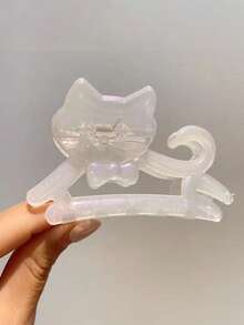 3个/1个 9厘米/3.54英寸 女士闪亮卡通可爱猫爪镂空珠光发夹，马尾夹，发髻夹，时尚百搭优雅简约纯色发爪，适合日常佩戴、度假、发型设计、马尾辫、发髻，粉色、白色、蓝色可选，夏季海滩度假发饰，夏季海滩发爪夹，度假发夹 - 彩色 - 查看 9