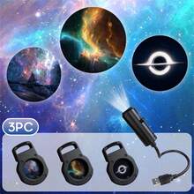 USB LED 星空投影灯 10/6/3 件装，360° 旋转星空图案，USB 供电桌面夜灯，情人节、生日礼物、电脑房装饰的理想之选 - 黑色 - 查看 12