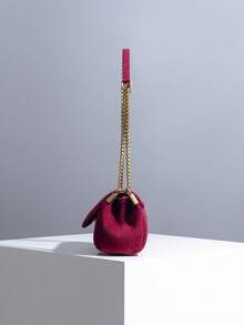 Bolso de hombro de mujer de estilo fashionable con múltiples capas de ante, bolso cruzado mini de mujer con solapa de terciopelo y cierre magnético, perfecto para combinar con abrigos en otoño/invierno, opción principal para bolsos de mujer en otoño/invierno - Burdeos - Ver 6