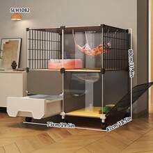 Multi-Layer Transparent Cat Cage With Drawer Litter Box, Easy To Clean Detachable Assembly Cat Villa House - Multicolor - View 3