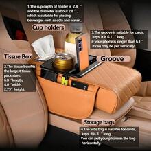 Caja de almacenamiento para alfombrilla de reposabrazos, tapa central 5 en 1, con 2 bolsas de almacenamiento, portavasos, compartimento para pañuelos y compartimento para teléfono. Apto para sedanes. Accesorios y almacenamiento interior disponibles en cinco colores. - Gris - Ver 9