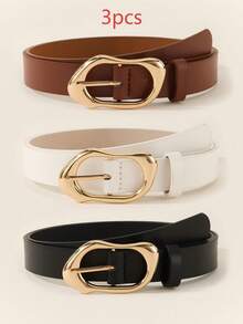 3 piezas Cinturón de cuero casual con hebilla irregular, moda y elegante, versátil para camiseta/vestido/traje, uso diario para mujer - Multicolor - Ver 19