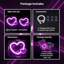Double-Center Appearance Car Solar Triangle Heart-Shaped LED Neon Light | Built-In Wireless LED Ambient Light, Rechargeable Polymer Battery, USB Charging, Car-Specific, Universal - Trái tim kép - Xem 3