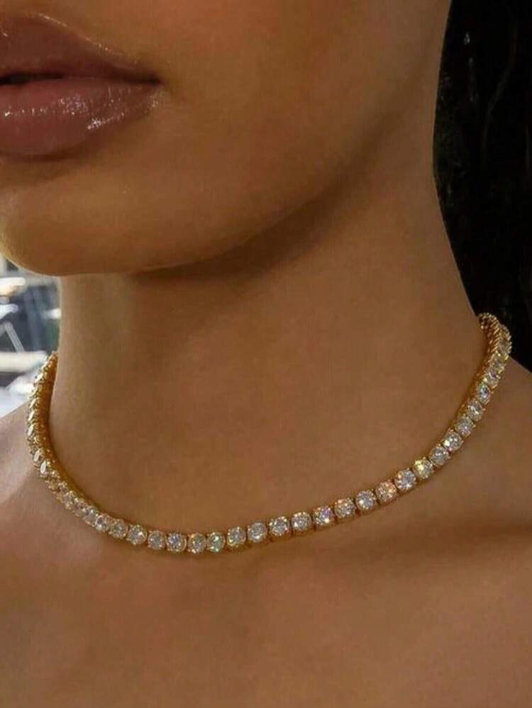 Fashion Shiny Diamond Choker Stylish Party Neckwear For Ladies - Multicolor - View 1