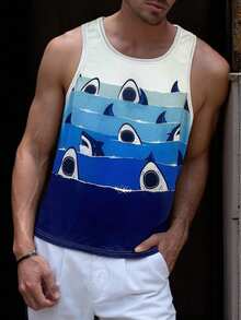 男士鲨鱼印花无袖背心 - 彩色 - 查看 1