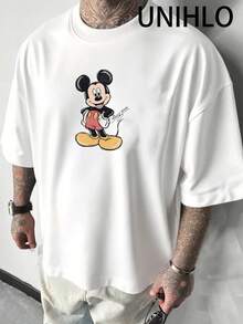 Disney UNIHLO Mickey  Print  Summer Casual Versatile Pure Cotton T-Shirt Suitable For Any Place - trắng - Xem 2