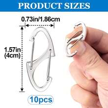 DHINZIC 8Pcs Zipper Clip Anti Theft Deterrent, Dual Opening Safety Zipper Pull Replacement, S Carabiner Clips For Backpacks Traveling Camping Suitcases-WS - 10pcs-silver - View 2