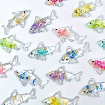 20pcs Glow-In-The-Dark Acrylic Shark Pendant, Multi-Color Mix, Mini Ocean Animal Model, Handmade Suitable For Fish Tank And Garden Decor, DIY Jewelry Making, Necklace, Earrings, Keychain, Home Party Decoration
