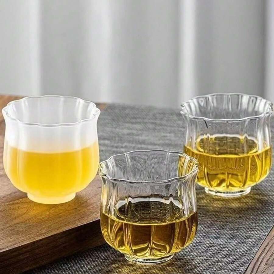 1pc Thick Heat-Resistant Glass Lotus Flower Tea Cup, Handmade Teaware For Gongfu Tea Ceremony - Transparent - View 1