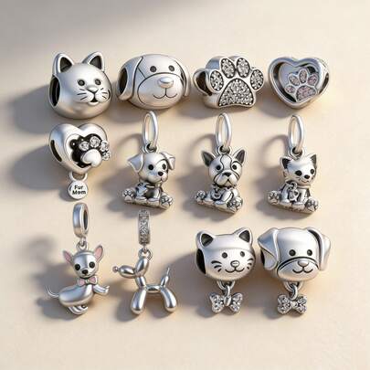 Cuentas de encanto con forma de pata de perro o gato mascota, aptas para hacer pulseras tipo serpiente, collares y joyería de plata de ley 925 para mujeres. Regalo ideal para niñas y hijas
