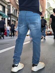 Men's Slim Fit Denim Jeans With Elastane And Lycra - 潔淨藍 - 查看 3