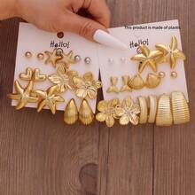 7-8 Pairs Of Fashionable And High-Quality Women's Earring Set, Featuring Petal, Fish Tail, Fan-Shaped Starfish Elements, With Versatile Temperament. Your Beauty Is Eye-Catching And Suitable For Daily Life, Holidays, Gatherings, As Well As High-Quality Gifts For Friends And Family - Style 1 - View 1