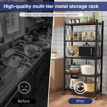 3/4/5 Tier Foldable Storage Shelves With Wheels, Large Capacity Shelving Unit, Freestanding Metal Wire Shelf Rack, No Assembly Organizer Rack For Garage Kitchen, Basement, Pantry(Black) - Black - View 7