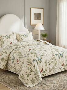 Bộ 3 món ga trải giường bằng polyester in họa tiết hoa và chim (1 ga trải giường + 2 vỏ gối, không bao gồm ruột gối), mềm mại và thân thiện với da, thích hợp sử dụng hàng ngày, cho phòng ngủ chính, phòng khách, mọi mùa, là món quà tuyệt vời, có thể đảo mặt, tông màu trung tính, chất liệu dệt gia dụng sang trọng, có thể dùng làm quà tặng trang trí nhà cửa, nâng cấp phòng ngủ thoải mái. - Nhiều màu - Xem 11