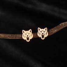 1 Pair Stainless Steel Earrings, Suitable For Daily Wear With Casual Clothing. The Wolf-Shaped Earrings Feature A Simple And Punk Design, Making Them An Excellent Gift. - GED766 - View 9