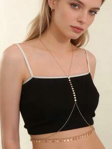 1pc Fashionable Sexy Party Style Circular Pendant Necklace Waist Chain X-Shaped Body Chain Top, Random Quantity Of Circular Pendants Based On Length - Gold - View 8