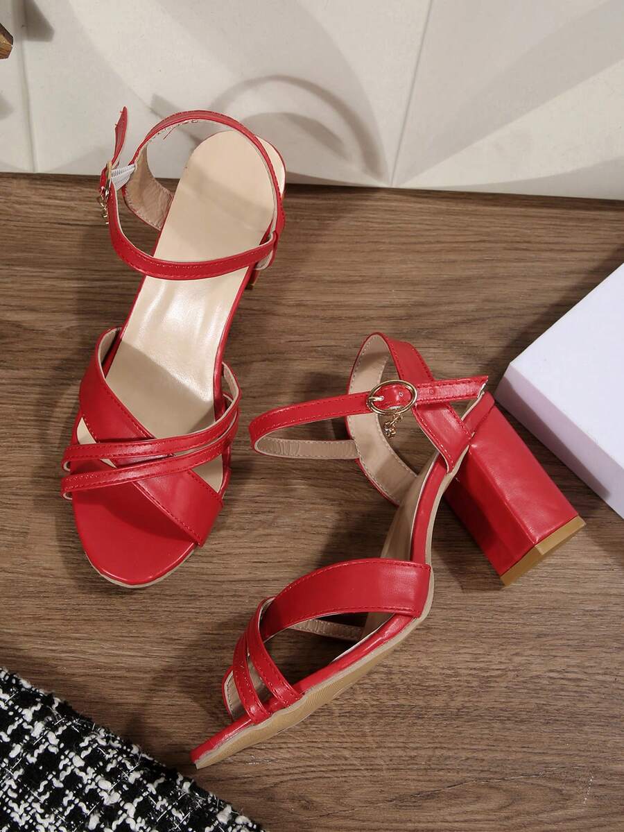 Nuevas sandalias de verano de estilo francés con tacón grueso y cómodo para mujer - Rojo - Ver 1