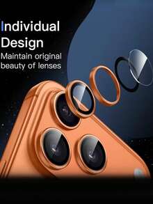 3pcs Camera Lens Protector For IPhone 17 Pro/17 Pro Max, High-Definition Tempered Glass Lens Cover, Metal Lens Screen Protector Ring, Orange, Phone Camera Protection, Fashionable Phone Accessory, Durable Phone Accessory, Premium Glass, Phone Screen Protector - Burnt Orange - View 6