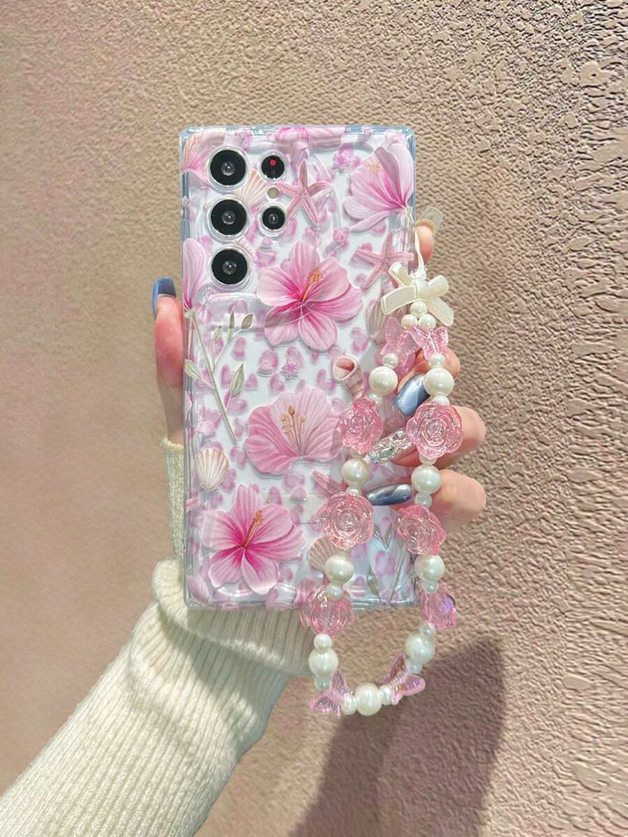 花朵编织波浪边简约优雅TPU花卉彩绘防摔手机壳，配手工串珠手链，兼容 16/11/16 Pro/16 Plus/16 Pro Max/16 e/15 Pro Max/13/14/12/XS/XR/7G/8 Plus/XR/7/8，彩绘款，兼容 15 Pro Max、13、14、11，软壳P12防摔X，编织波浪边12/14彩绘TPU防摔软手机壳，国际版，非国内版