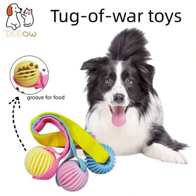  Deeow Interactive Dog Chew Toys With Treat Dispenser (Slow Feeding Design) And Rope – TPR Dental-Cleaning Balls Perfect For Tug-Of-War Games. Ideal For Teething And Aggressive Chewing, These Chew-Resistant And Wear-Resistant Toys Are Suitable For Small And Medium-Sized Dogs Of All Breeds. A Must-Have Pet Toy For Every Household-Give Your Adorable Furry Friend A Thoughtful Gift They'll Love!
