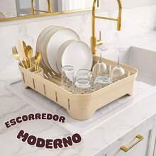 Compact Plastic Dish Drainer, Organizer For Plates, Glasses, And Cutlery - 米色 - 查看 1