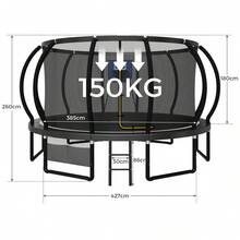 Devoko Garden Trampoline For Children, Ø 228/305/366/427 Cm, GS-Certified, Outdoor Trampoline With Safety Net, Ladder And Gloves, Pumpkin Design, Max. Load Capacity 50–150 Kg - 黑色(附籃球配件) - 查看 10