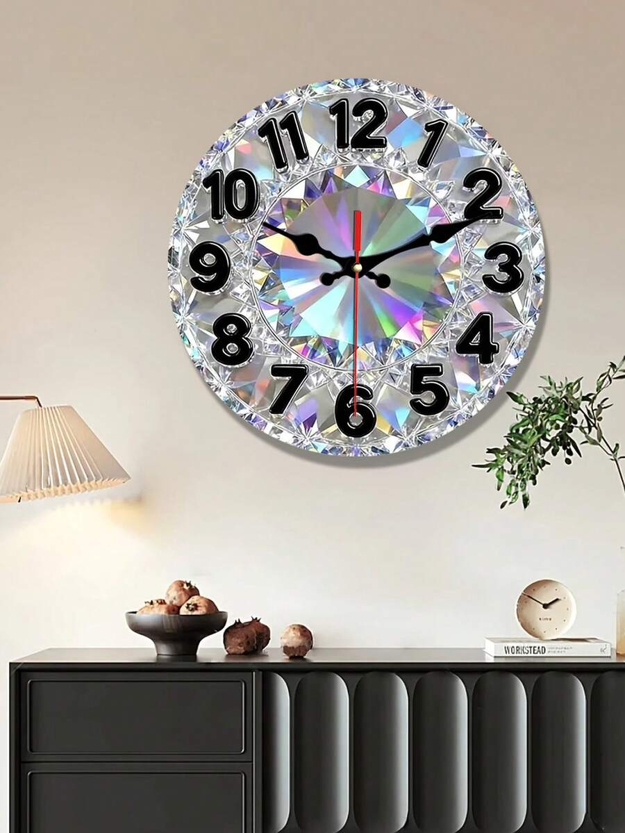 Silent Non-Ticking Movement - Round Clock With Large Face - Modern Minimalist Wooden Wall Clock & Crystal Dial - Suitable For Bedroom, Living Room, Office, Kitchen, Bathroom - Elegant Wood Frame & Crystal Bezel (Not Included) - A - View 1