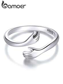 BAMOER 925 Sterling Silver Adjustable Warm Embrace Heart Ring, Women's Party Jewelry, His Heartfelt Embrace Ring, 3 Color Options - Silver - View 2