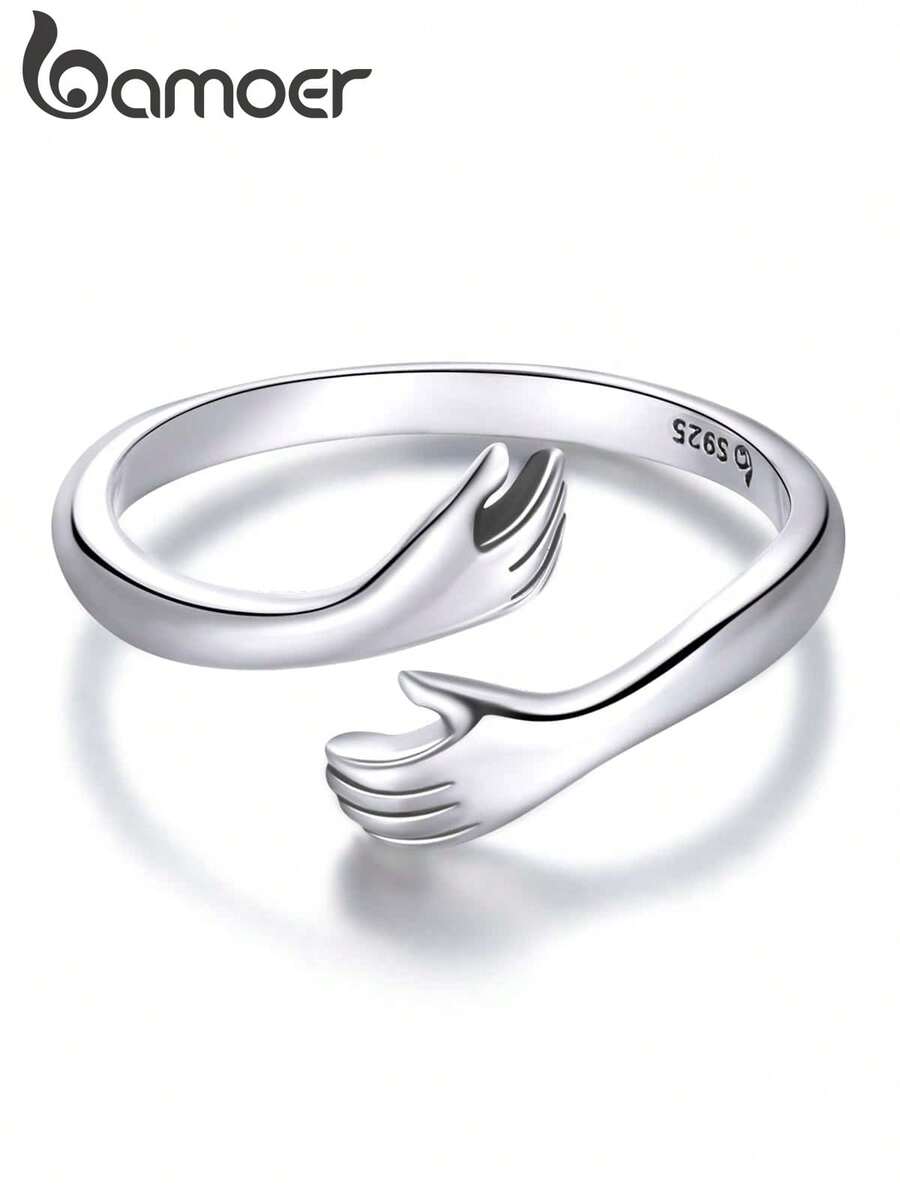 BAMOER 925 Sterling Silver Adjustable Warm Embrace Heart Ring, Women's Party Jewelry, His Heartfelt Embrace Ring, 3 Color Options