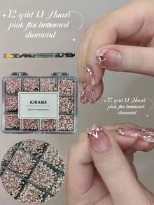 KIRAME 1800pcs Pink Flat Round Rhinestones, High Quality - Manicure Crystal Diamond Set, Includes 1 Dotting Pen, 1.5-3.2mm Shiny Nail Gems, Suitable For DIY Nails At Home, Nail Salons, Nail Suppliers, Christmas, New Year, Valentine's Day Nails, Holiday Gifts - Pink - View 4