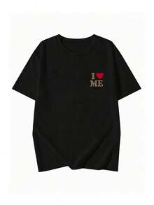 2 Packs Women's Round Neck Short Sleeve T-Shirts, Summer New Leopard Print And Lettering Pattern, Fashion Casual Loose Fit Versatile Tops - White + Black - View 5