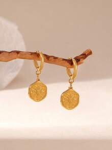 GEREIT 一对简约18K不锈钢圆形星形耳环，适合女性日常佩戴 - 金色 - 查看 1