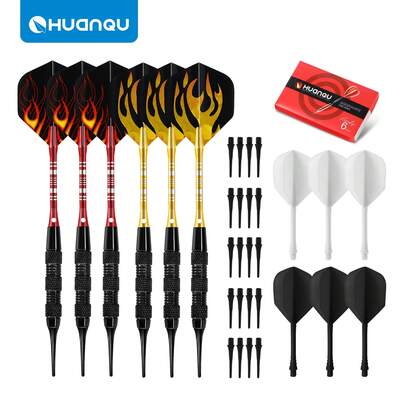 Juego de 6 dardos blandos y seguros HUANQU, incluye soporte antideslizante para dardos, 6 aletas con diseño de llama, 6 vástagos de dardos y 20 puntas de dardos de , adecuado para adultos y principiantes, práctica de competición, entretenimiento en fiestas, regalo para el Día de San Valentín/Pascua/Cumpleaños