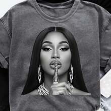 CardiB PNG Graphic Miss Drama Tour Style Hip Hop Rapper Art Digital Download - Black - View 1
