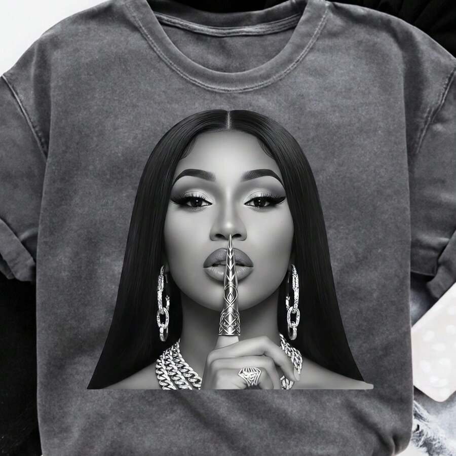 CardiB PNG Graphic Miss Drama Tour Style Hip Hop Rapper Art Digital Download - Black - View 1