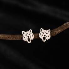 1 Pair Stainless Steel Earrings, Suitable For Daily Wear With Casual Clothing. The Wolf-Shaped Earrings Feature A Simple And Punk Design, Making Them An Excellent Gift. - GED766 - View 7