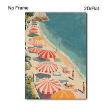 1幅夏季复古海滩油画，海岸海景墙饰，复古海岸艺术，复古沙滩伞图案，海岸墙饰，复古海滩油画，粉彩画，复古浴室装饰，少女公寓卧室装饰，无框 - 風景 - 查看 9