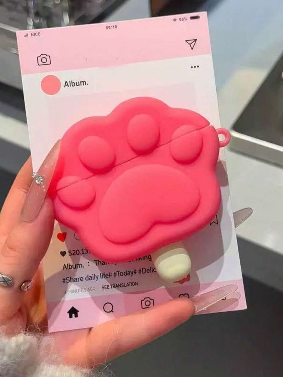 1pc Cute Pink Ins Style Cat Claw Ice Cream Silicone Bluetooth Earphone Case Protective Cover Compatible With Airpdos3/4/Pro/Pro2/Pro3 Back To School Season Women's Gift - Multicolor - View 1
