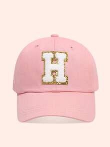 1pc Pink Children's Hat With 26 Letters, Toddler Baseball Cap, Boys & Girls Sun Hat, Suitable For Outdoor Activities And Daily Wear, UV Protection - Gold Label - Pink Fabric Baseball Cap - View 80
