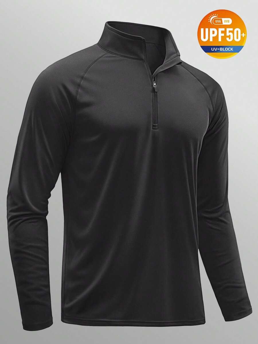 KEFITEVD Men's Long Sleeve Athletic Shirts 1/4 Pullover Zip Sun Protection Rash Guard UPF 50+ Outdoor Running T-Shirts