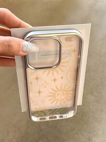 1 pieza Funda de teléfono con lente transparente y línea dorada con diseño de sol y luna, estilo minimalista y chapado, compatible con iPhone 16 Pro Max, 17/16/15/14 Plus, 13/12/11, Air, Series - Multicolor - Ver 1