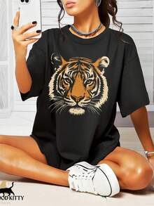 Vintage Tiger Tee Retro Tiger T-Shirt 90s Animal Gift For Tiger Lover Wild Cat Shirt Retro Jungle Safari Tiger Graphic Tee - 黑色2 - 查看 1