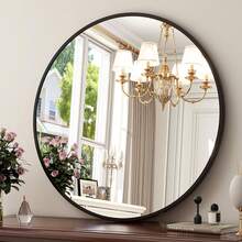 Round Mirror, Round Bathroom Mirror For Over Sink, Black Metal Frame Round Wall Mirror, Circle Mirrors For Wall, Bathroom Vanity Mirror, Decorative Mirrors For Living Room, Bedroom, Entryway - 黑色/24in - 查看 2